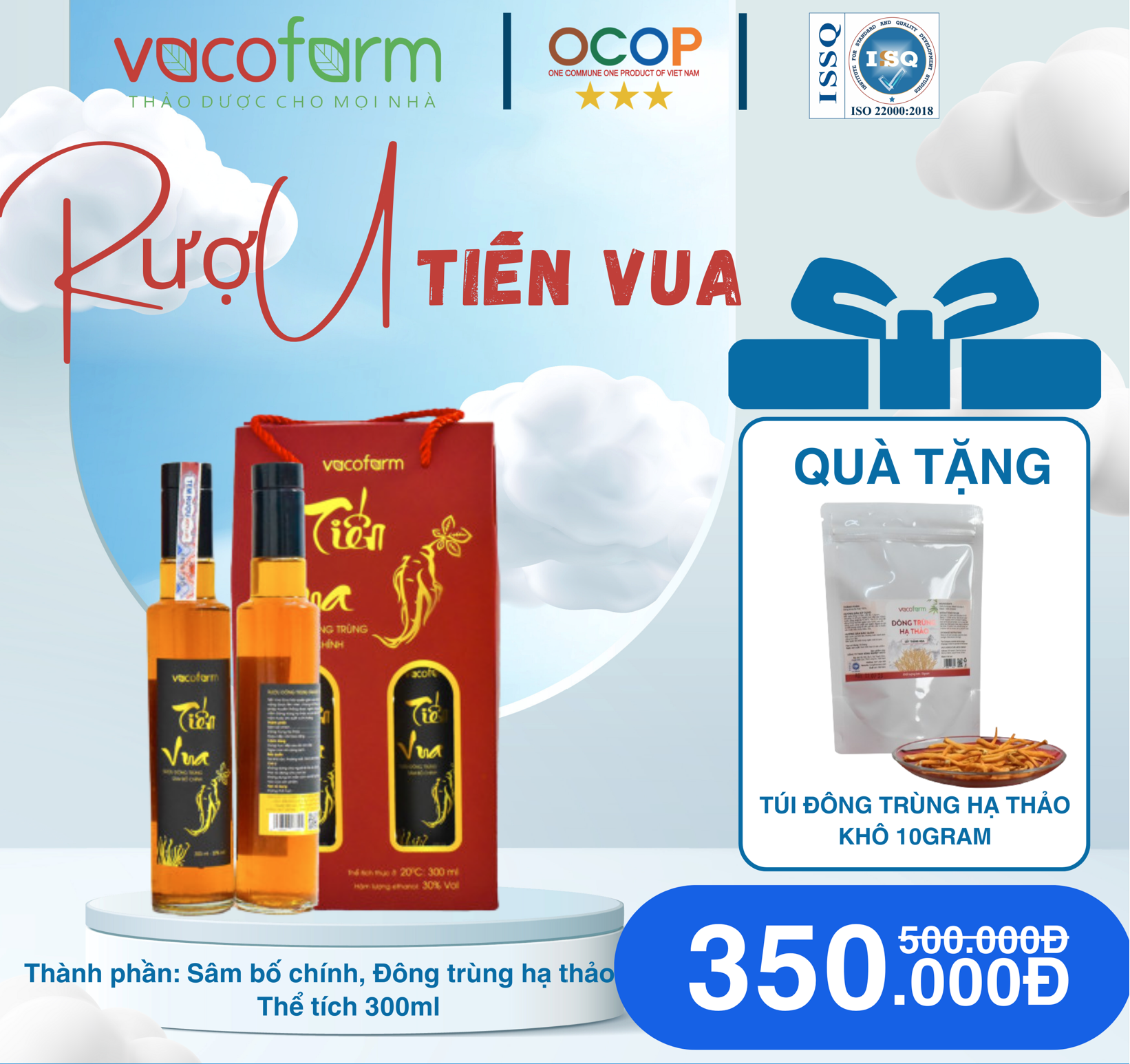 Cặp Rịu Tiến Vua Đông Trùng Hạ Thảo (300ml/chai) Đóng Hộp Cao Cấp - Vacofarm