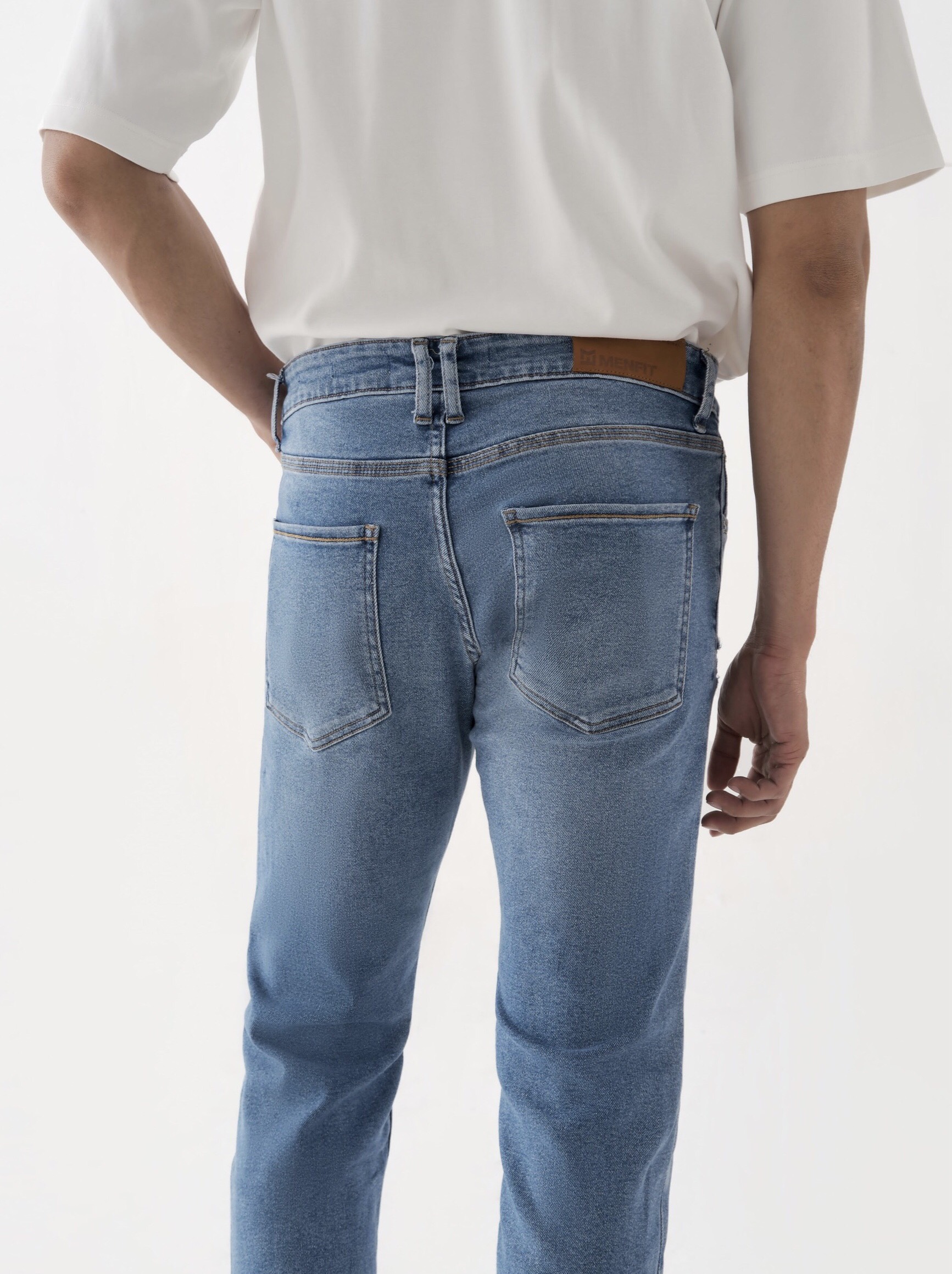 Quần jean nam xanh cao cấp MENFIT 0524 chất denim co giãn nhẹ 2 chiều, chuẩn form, thời trang