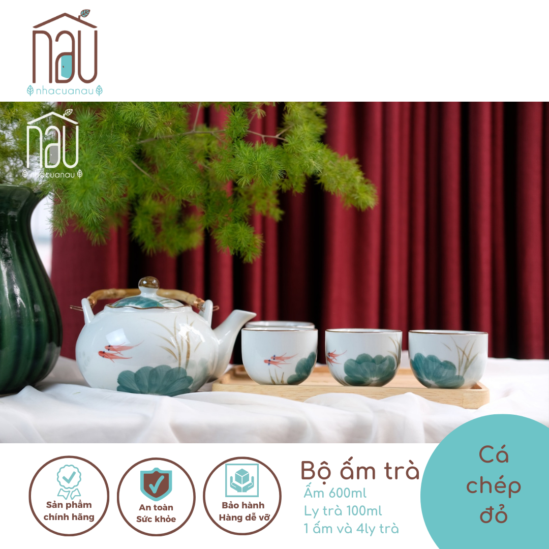 Bộ ấm chén bình trà họa tiết cá chép đỏ đẹp xuất sắc, thiết kế theo phong cách Nhật thích hợp làm quà tặng tân gia