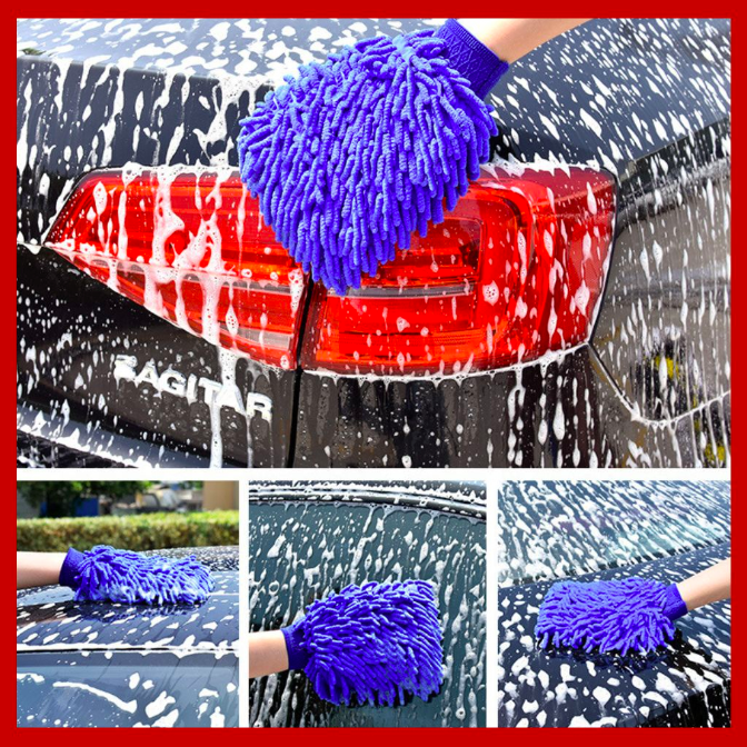 Găng tay san hô lau rửa xe (Sợi Microfiber) - Kích thước 25cm x 17cm - Găng tay rửa xe chuyên dụng san hô 2 mặt