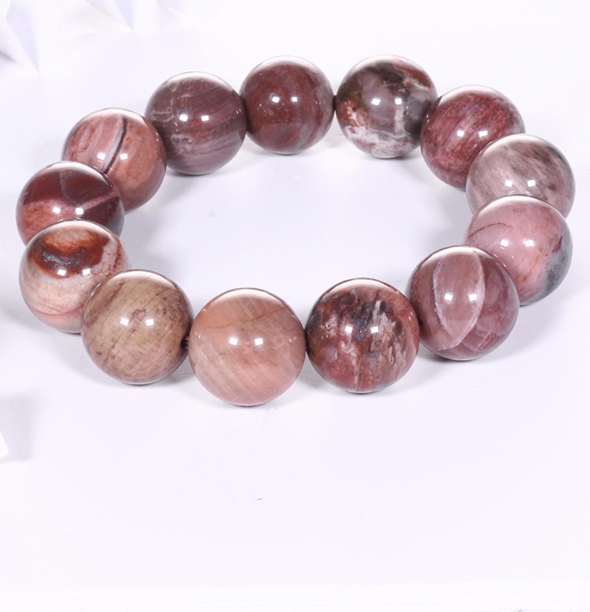 Vòng tay nam đá gỗ hóa thạch hạt đá 16mm mệnh hỏa, mộc - Ngọc Quý Gemstones