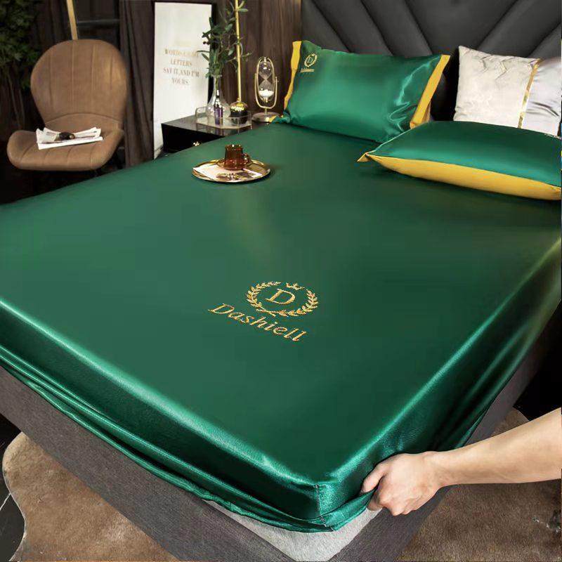 Lụa Satin Trang Bị Tấm Đồng Màu Bọc Nệm Thun Giườngbăng Lụa Satin 180X220Cm có Thể Giặt Bằng Máy