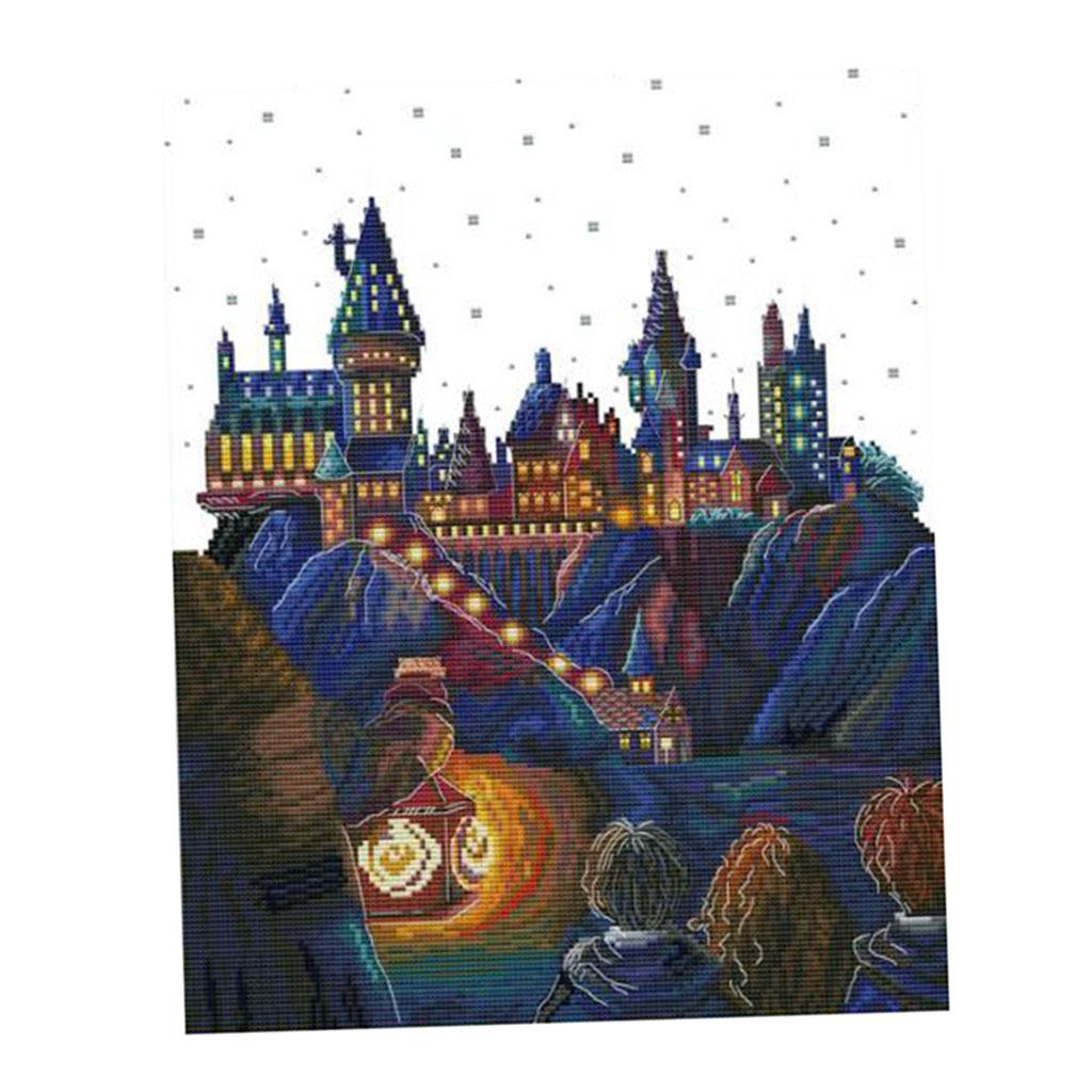 Stamped Cross Stitch Kit Pre - Printed Castle Pattern Cloth 34x42cm 14CT