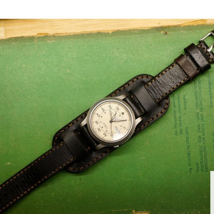 Dây đồn hồ RAM Leather cho seiko5 da bò đen tuyền RAM b1+black