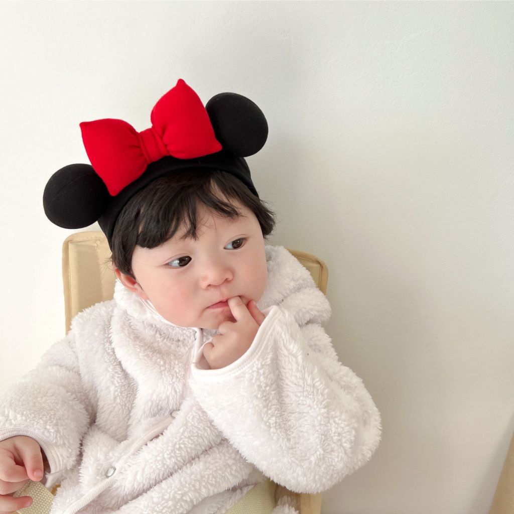 Băng đô che thóp cotton đính nơ đỏ phồng đáng yêu cho bé BD74 Mimo Baby