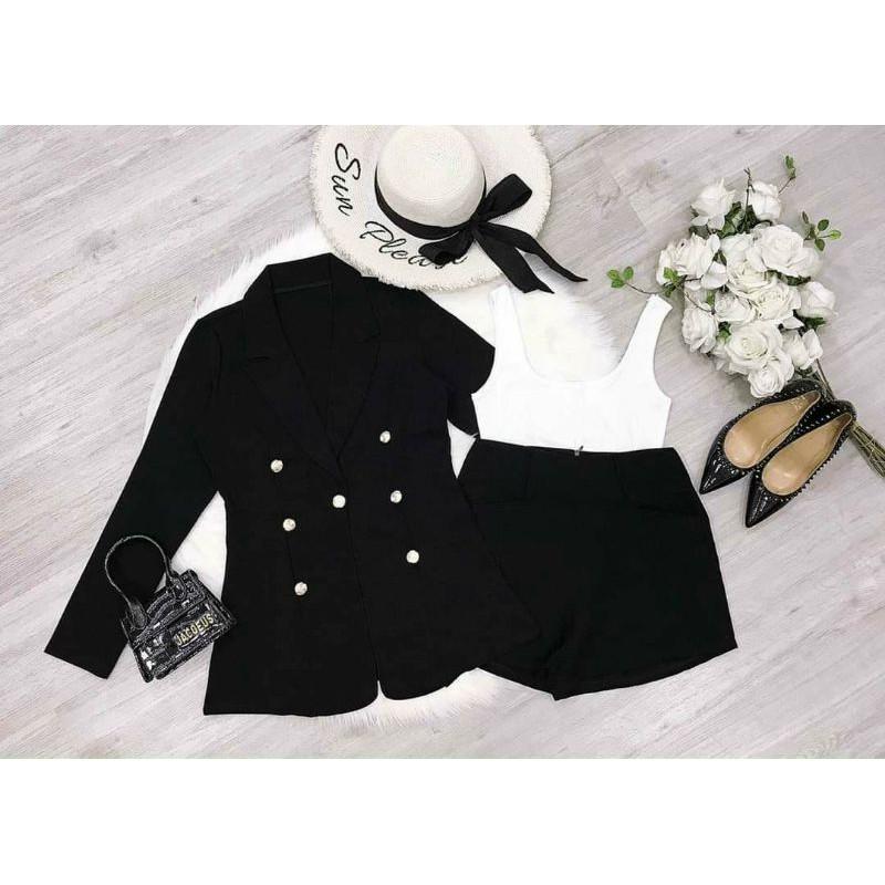 sét áo vest nút kèm áo 2 dây quần short