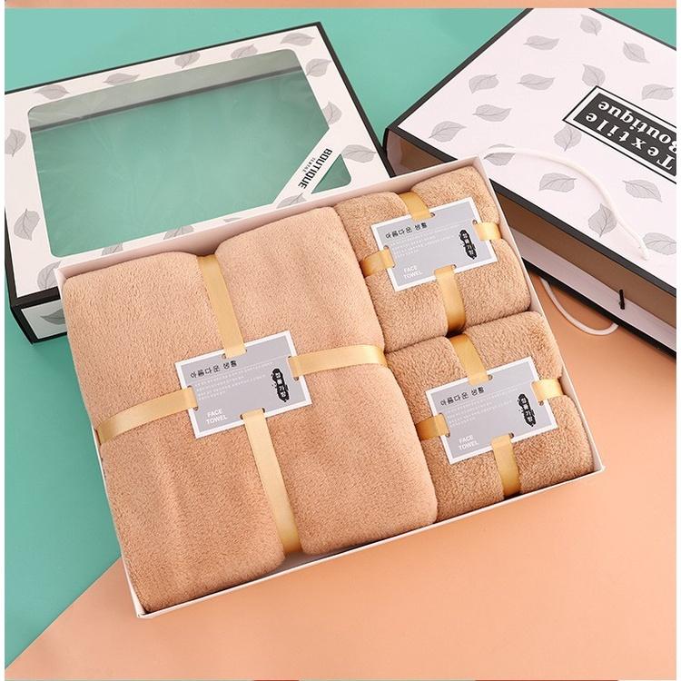 Combo 3 Khăn Tắm Mặt Gội, Chất Liệu Lông Cừu San Hô Dày Dăn, Mềm Mịn, Siêu Thấm Hút, Khổng Sổ Lông Phai Màu