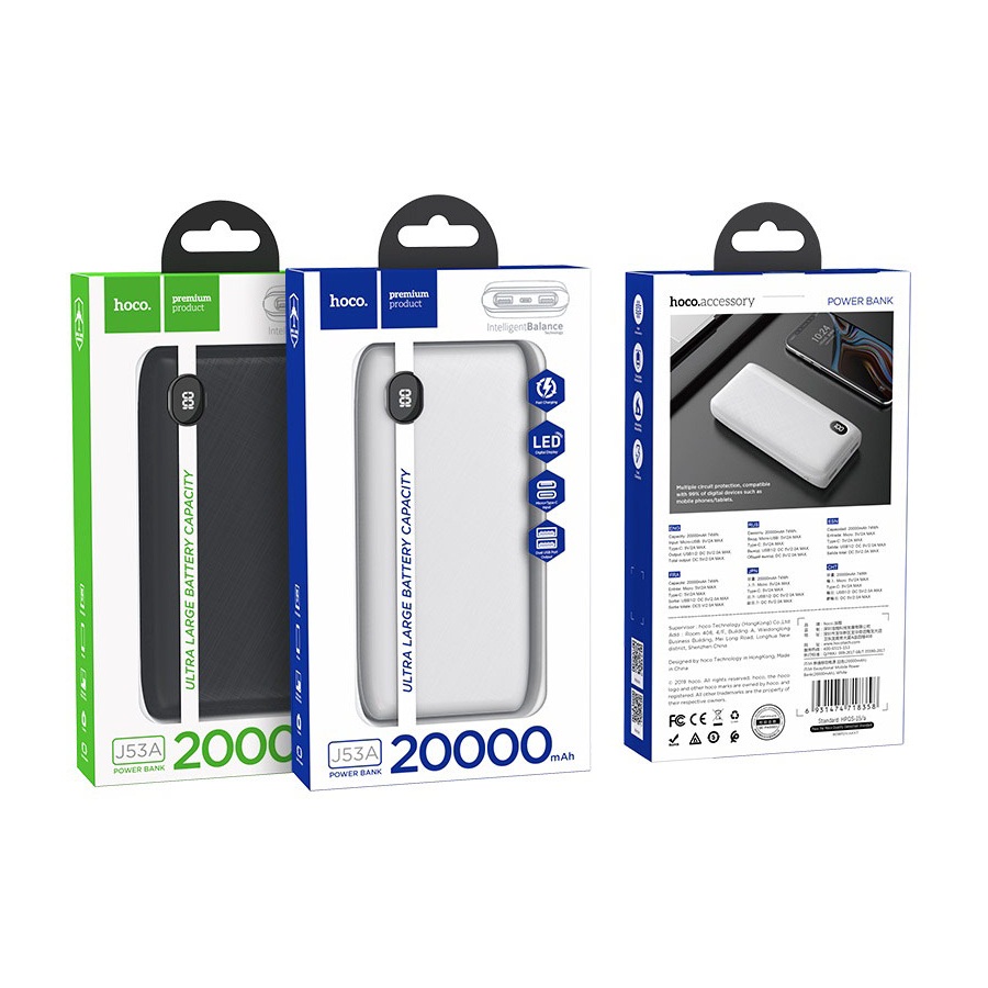 Pin dự phòng 20000 mAh 2 cổng sạc nhỏ gọn sang trọng HOCO J53AC - Hàng chính hãng