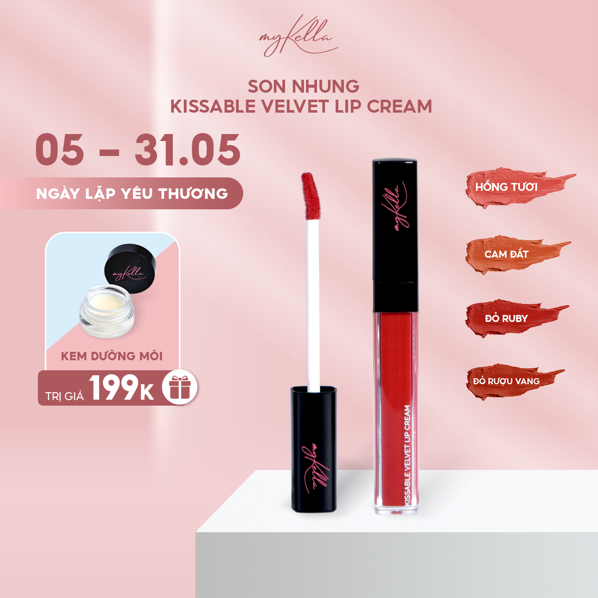 Son Nhung myKella Chất Nhung Mịn Mượt, Dưỡng Môi Nhẹ Tênh - KISSABLE VELVET LIP CREAM 5ml