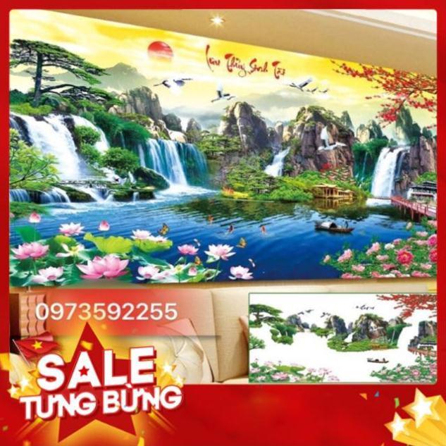 Tranh đính đá phong cảnh lưu thủy sinh tài 160x85cm