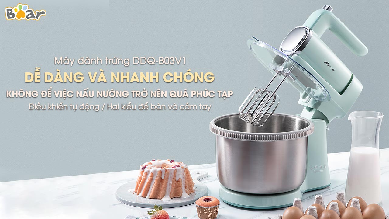 Máy Đánh Trứng Trộn Bột Để Bàn BEAR DDQ-B03V1 Dung Tích Cối 4 Lít, Công Suất 300 W - Hàng Chính Hãng