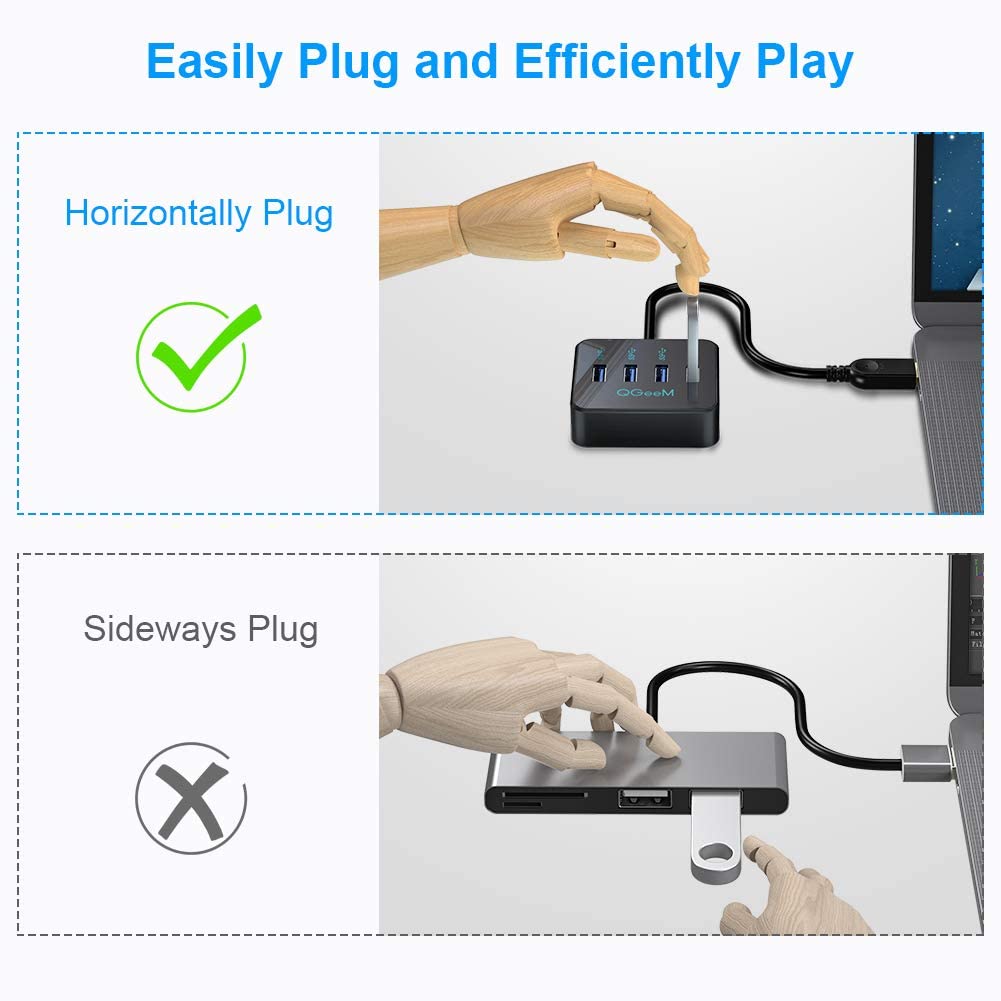 Bộ hub đa năng QGeeM chia 4 cổng USB 3.0, đen-Hàng Chính Hãng