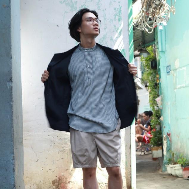Áo Sơ mi Lucky cổ trụ 3 nút chất liệu Linen