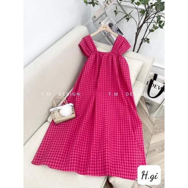 Váy maxi kẻ đũi bo chun ngực tay bè xinh dáng dài ba màu