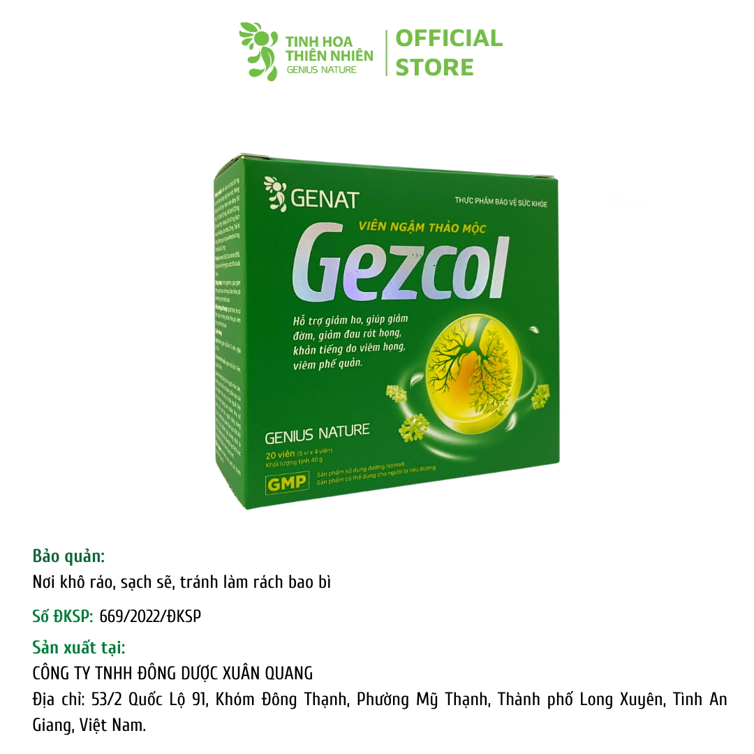 Viên ngậm thảo mộc Gezcol Hỗ trợ giảm ho, giảm đờm, giảm đau rát họng, khản tiếng - Genat