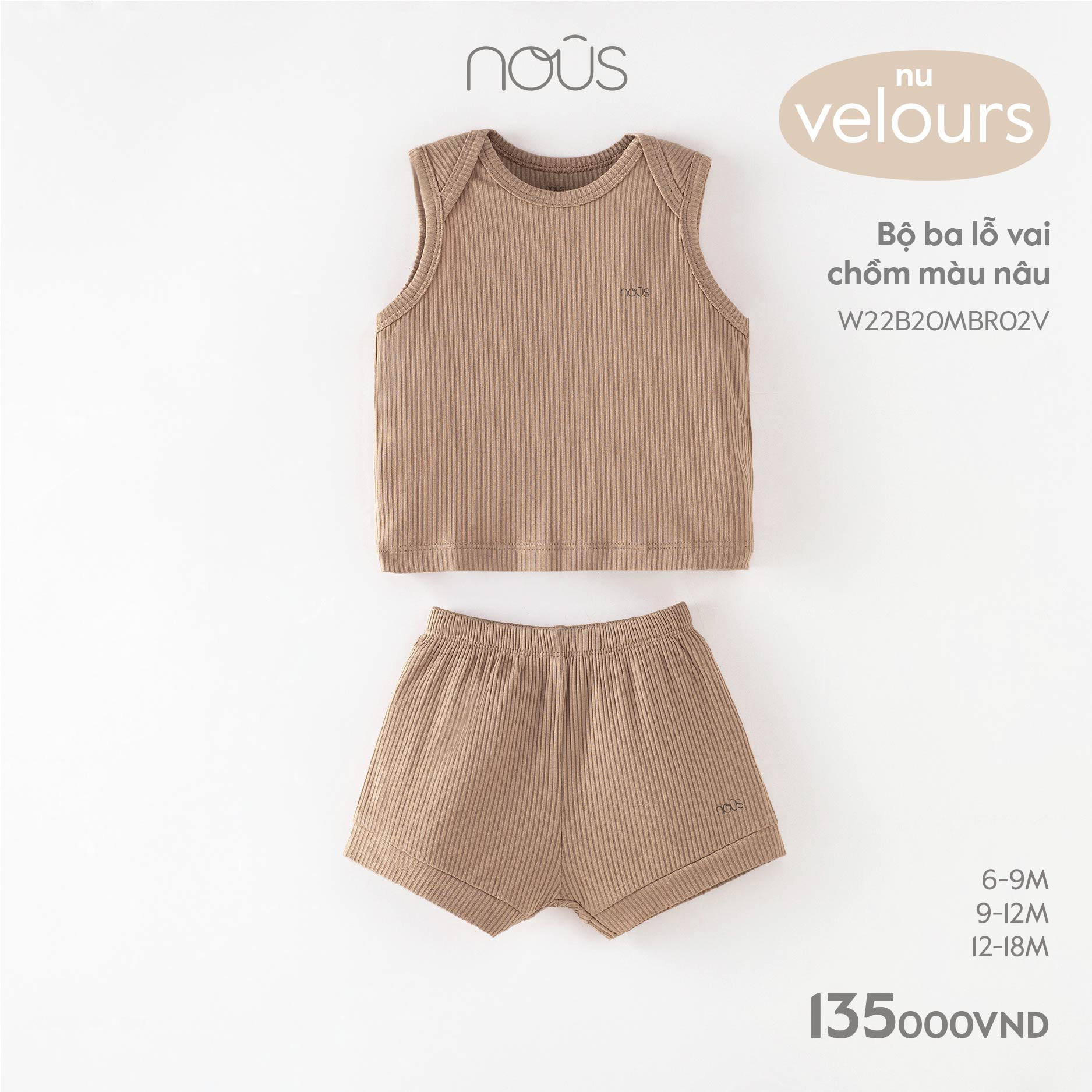 Bộ quần áo ba lỗ Nous nhiều màu sắc dễ thương chất liệu Nu Velours mềm mại size từ 6-9 tháng đến 18-24 tháng