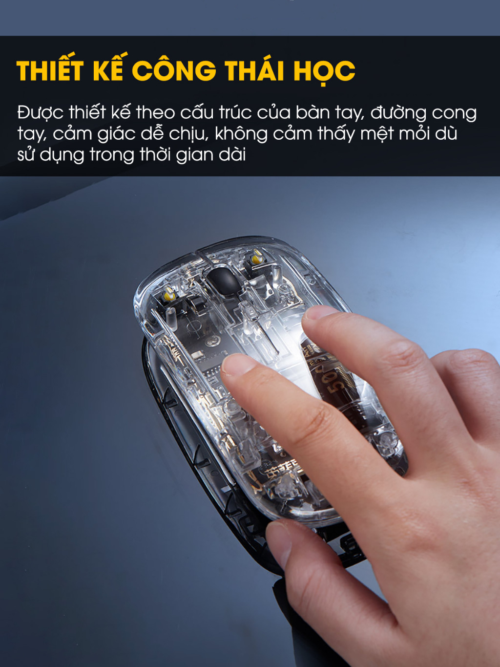 Chuột máy tính không dây TEKKIN INPHIC X5 ngoại hình trong suốt độc lạ pin sạc lại click tắt âm chống ồn văn phòng - hàng nhập khẩu