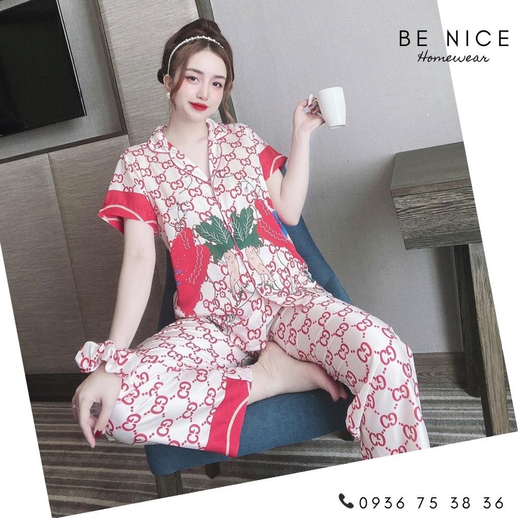 Bộ pijama tay ngắn quần dài họa tiết lạ mắt tặng kèm cột tóc Be Nice Homewear