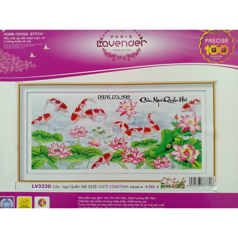 Tranh thêu chữ thập cửu Ngư Quần Hội I 150x70cm I LV3230