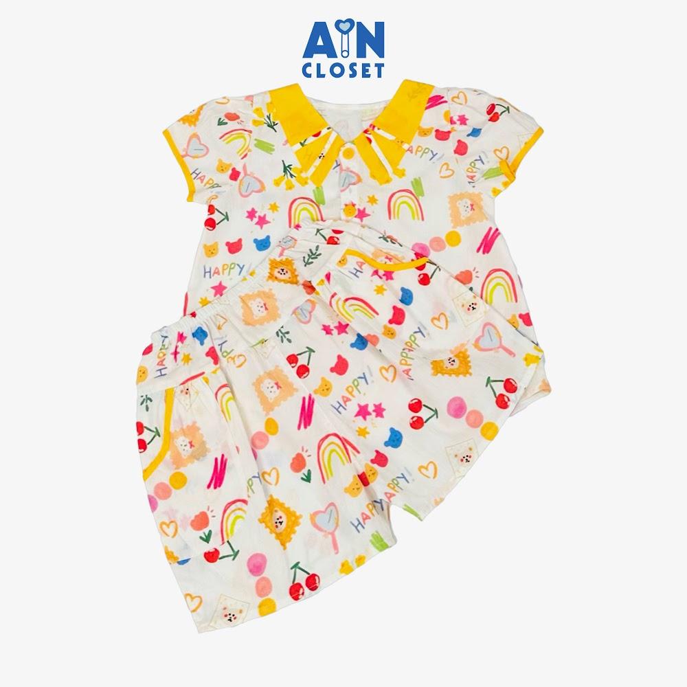 Bộ quần áo Ngắn bé gái họa tiết Cầu Vồng Gấu Vàng cotton - AICDBGJPCOKD - AIN Closet