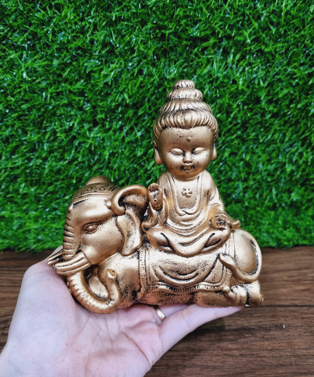 Mẫu Tam Thánh Phật cưỡi linh thú - màu sơn giả đồng cổ kính