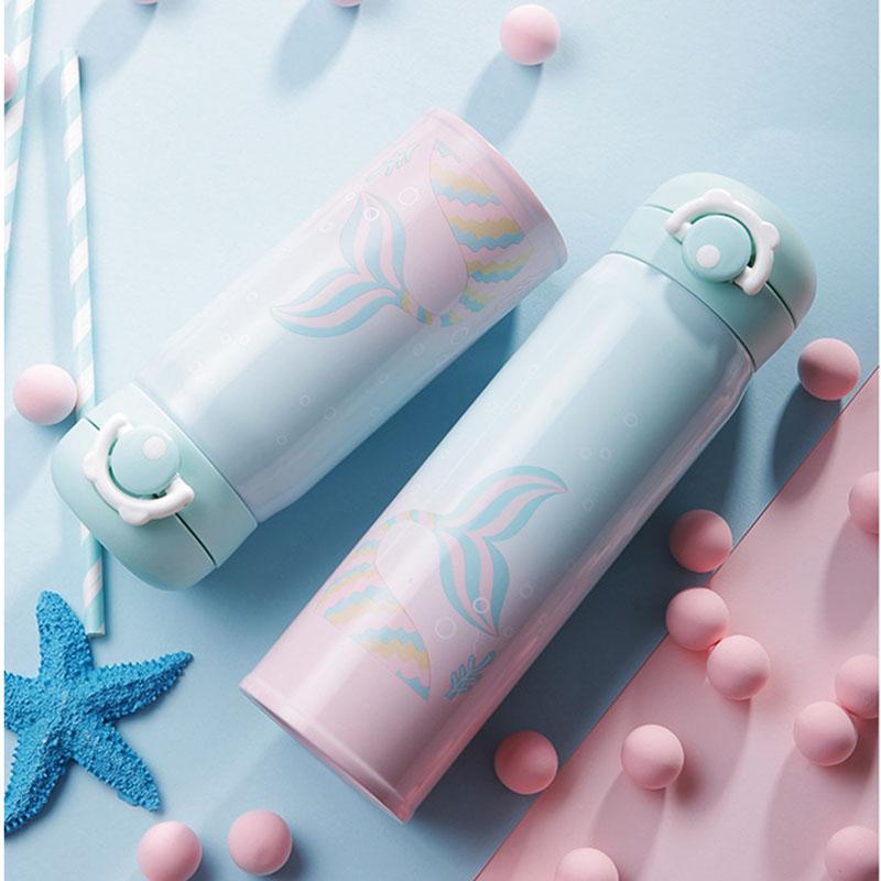 Trẻ Em Bình Nước Inox Hoạt Hình Nàng Tiên Cá Nhiệt Nóng Bình Nước Cho Đi Học Cách Nhiệt Chân Không