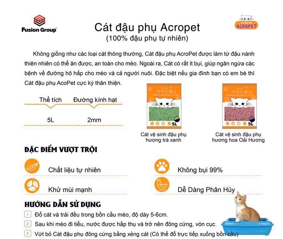 Cát Vệ Sinh Đậu Phụ Cho Mèo Nhập Khẩu Hàn Quốc ACROPET 5L