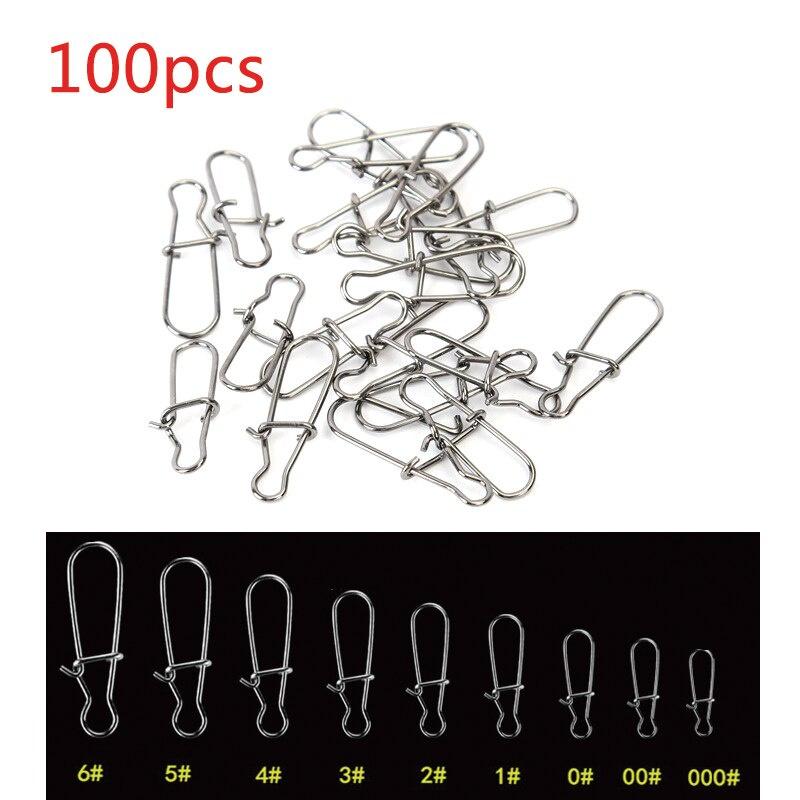 100pcs 000-6# Fishing Nice Hooked Snap Pin Fast Clip 304 Stainless Steel Fishing Barrel Swivel Lure Connector Accessories