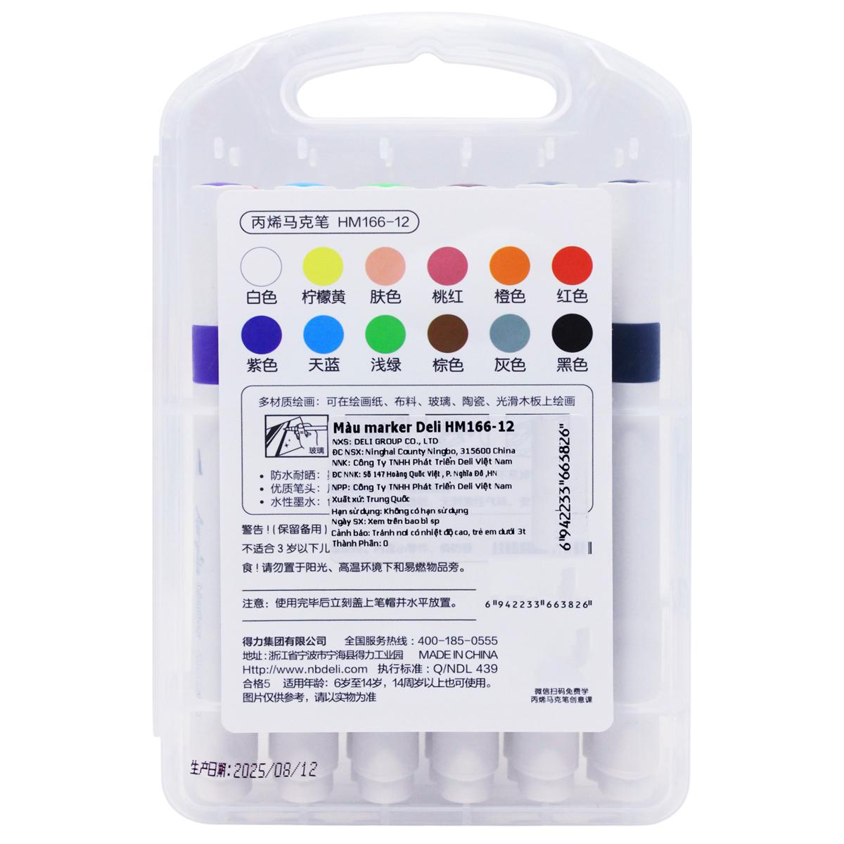 Hộp 12 Bút Màu Acrylic Marker - Deli HM166-12