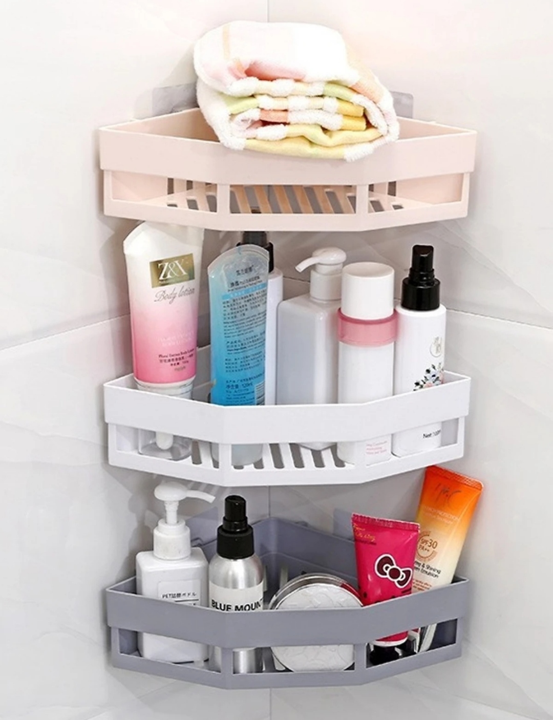Kệ góc hình tam giác dán tường dùng để đồ nhà tắm đa năng