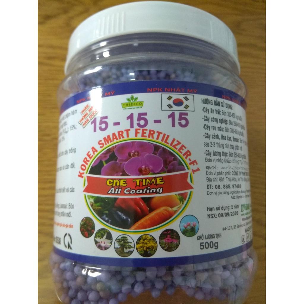 Phân tan chậm thông minh Hàn Quốc NPK 15-15-15 - chai 500 gram