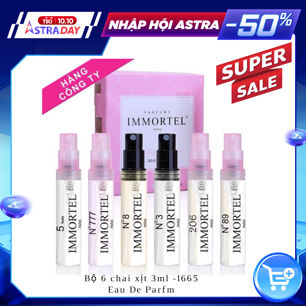 Nước Hoa IMMORTEL PARIS -Hộp 6 chai xịt 3ml : ( 5 Sens, No777, No8, No3, 206, No89 ) - Eau De Parfum