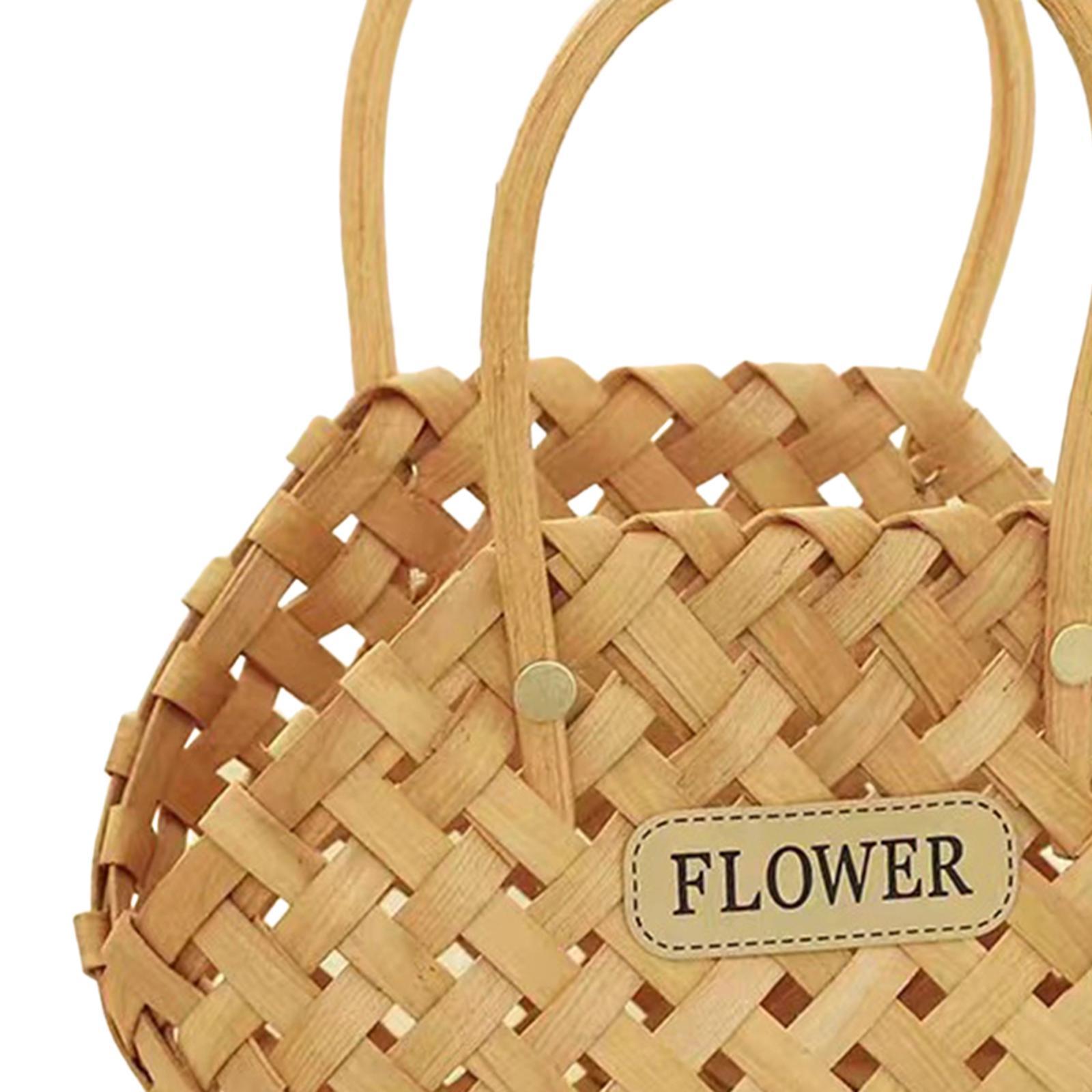 Pastoral Basket Storage Basket with Handle Handmade Wood Basket Storage Serving Basket for Flower Wedding Outdoor Camping Countertop