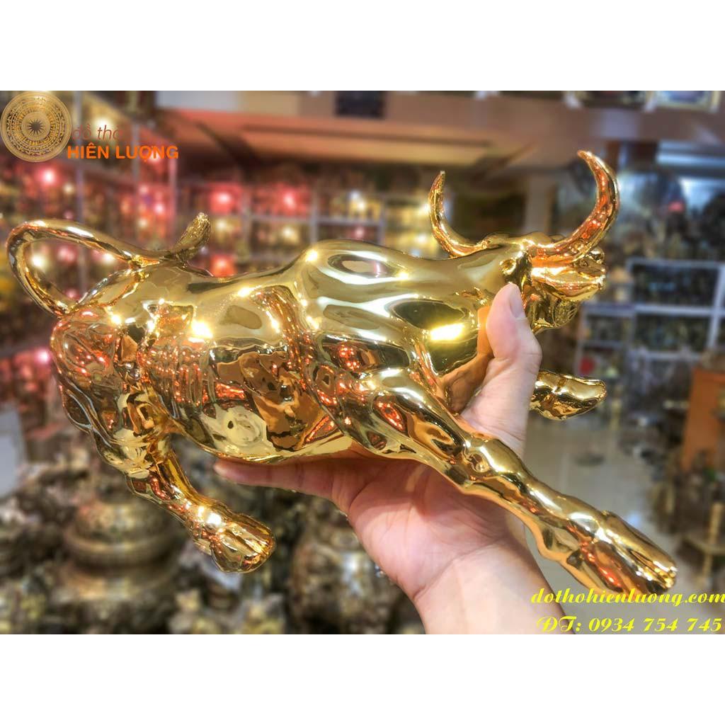 Tượng Trâu Chiến Mạ Vàng 24K Dài 30cm