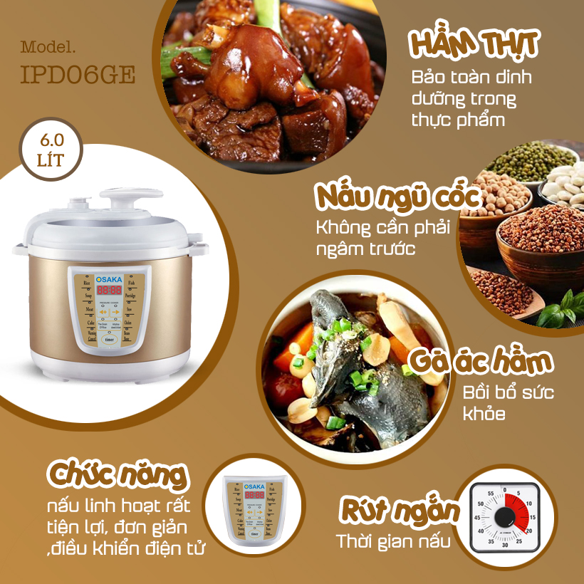 Nồi Áp Suất Điện Tử Osaka IPD-06GE - Hàng Chính Hãng