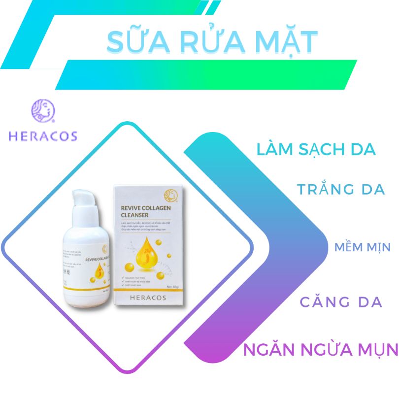 Sửa rửa mặt trắng da ngừa mụn giảm nhờn sửa rửa mặt collagen Heracos