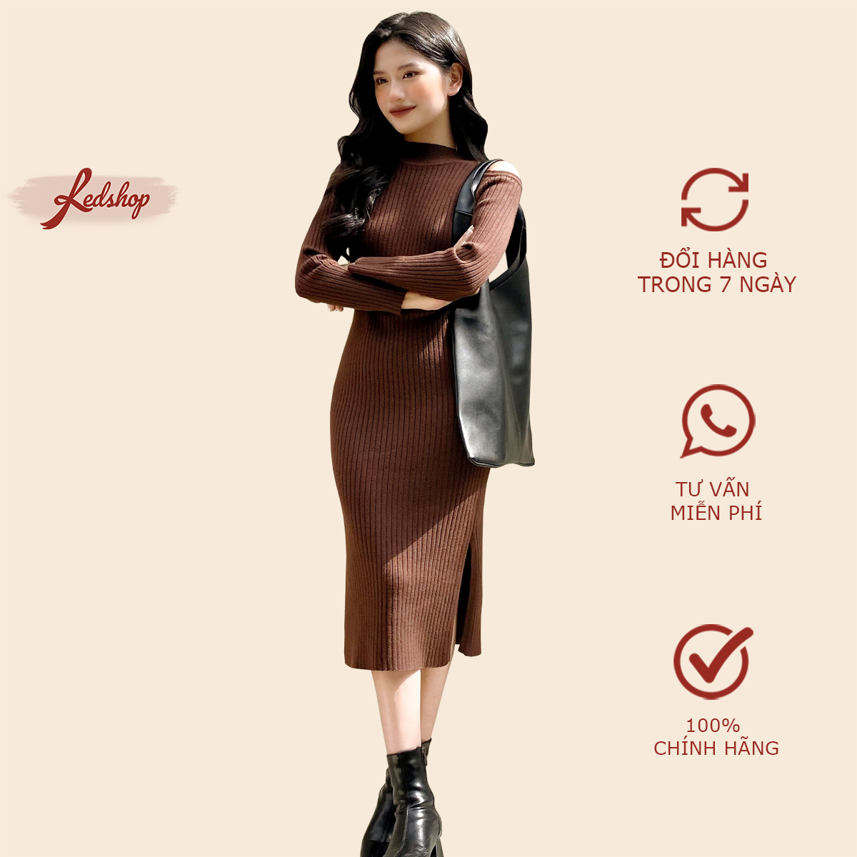 Váy len suông dài xẻ váy, khoét vai lệch vai phong cách Hàn Quốc Red Shop 29985