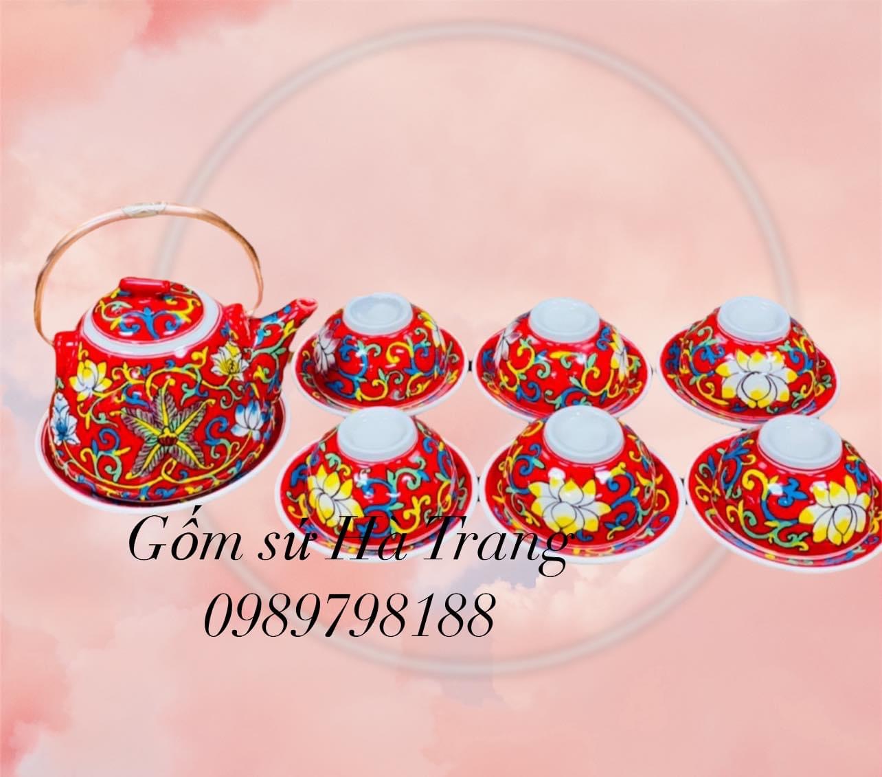 Bộ trà gốm sứ Bát Tràng cao cấp vẽ tay xuất dư