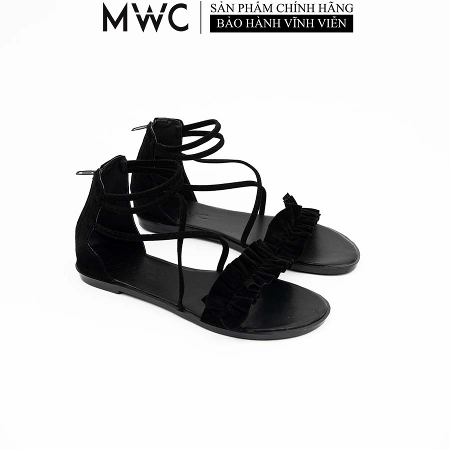 Giày Sandal Nữ MWC Quai Ngang Bèo Phong Cách Chiến Binh Màu Đen NUSD-12017