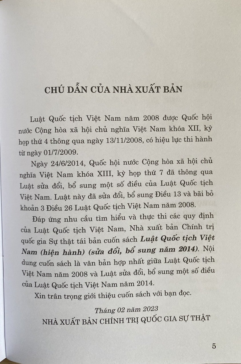 Luật Quốc tịch Việt Nam (hiện hành), (sửa đổi, bổ sung năm 2014)