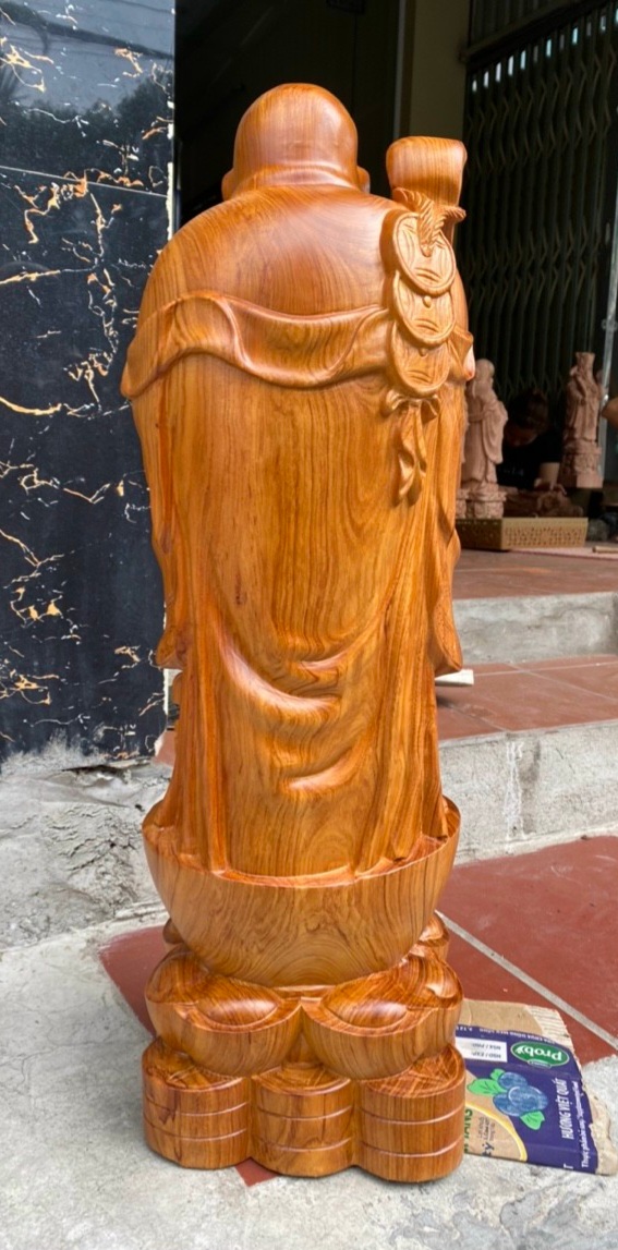 Tượng phật di lặc ngũ chúc phúc bằng gỗ hương đá kt cao 80×23×26cm