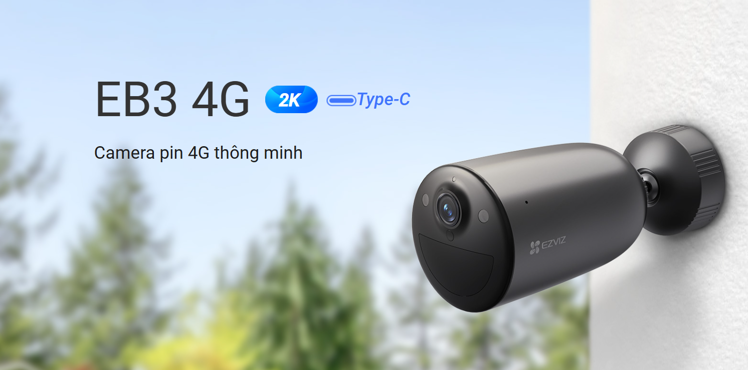 CAMERA DÙNG SIM 4G NGOÀI TRỜI EZVIZ CS-EB3/SP 3MP 2K - Pin 5200mAh, Đàm thoại 2 chiều, Phát hiện chuyển động - TẶNG PIN