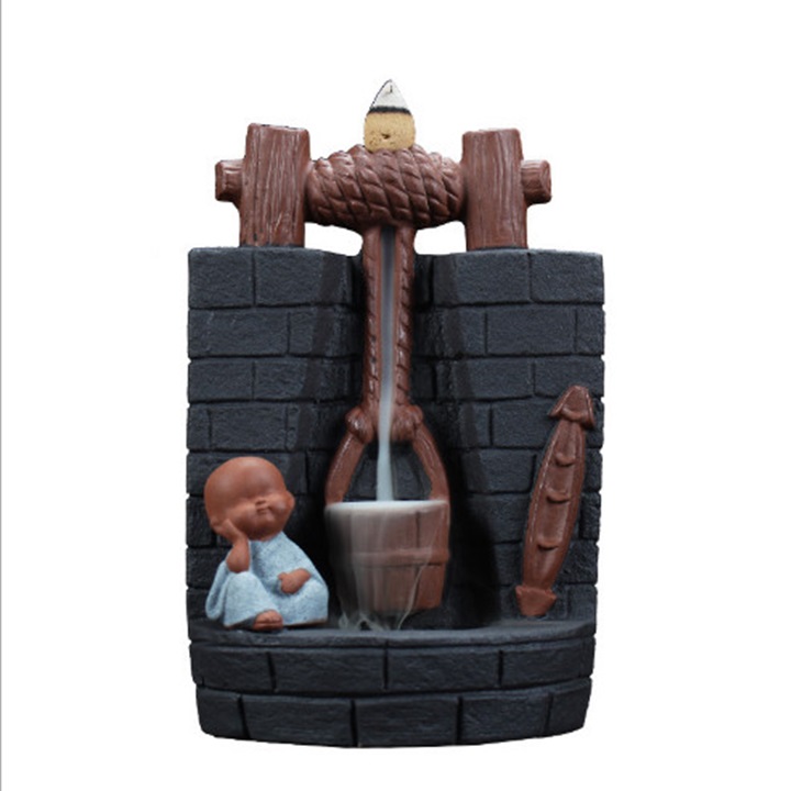 Thác khói Trầm hương"Chú tiểu Bên Giếng Nước"cao 16.5cm