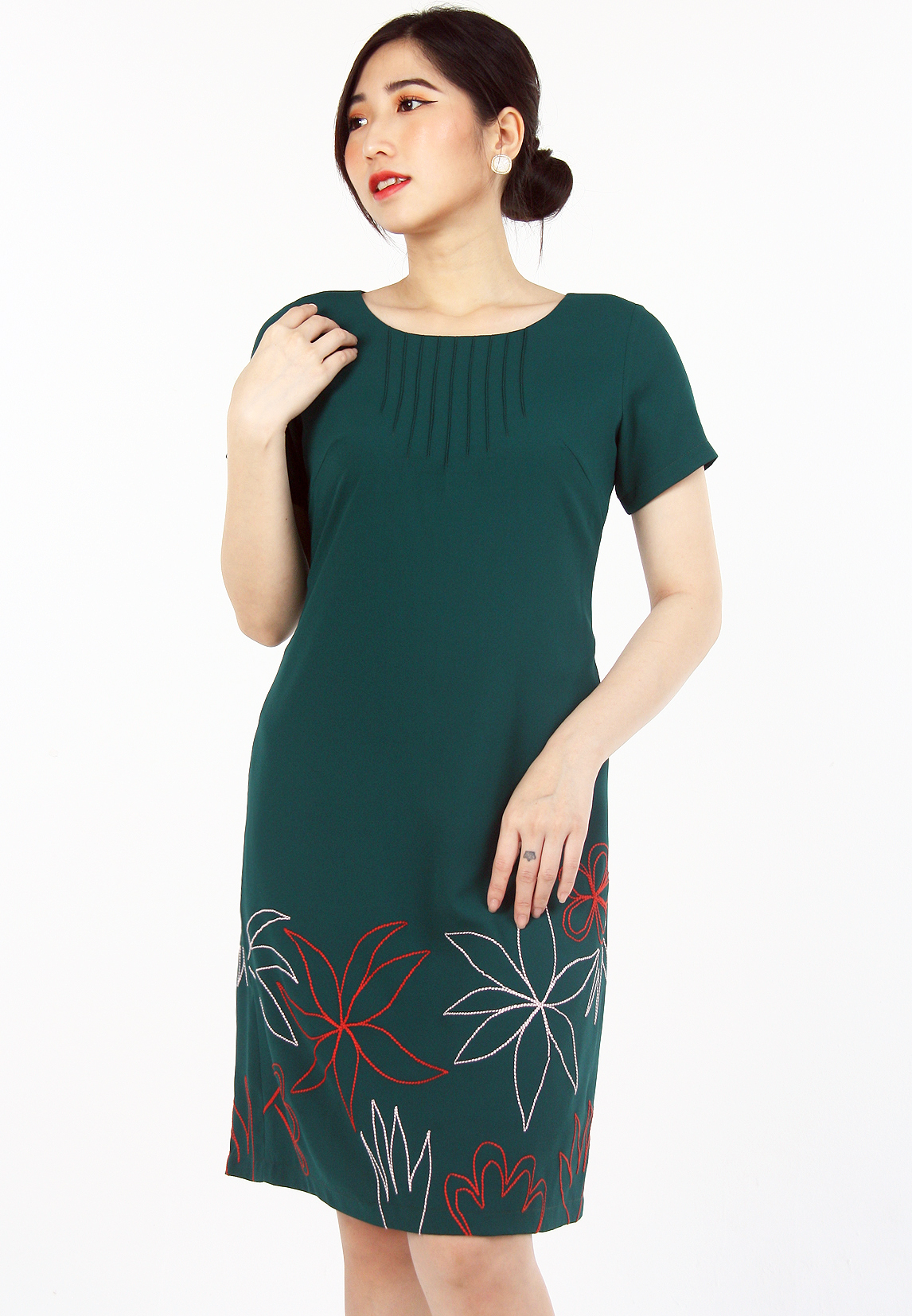 Đầm công sở trung niên TIFALU LD707 dáng suông thêu hoa cao cấp