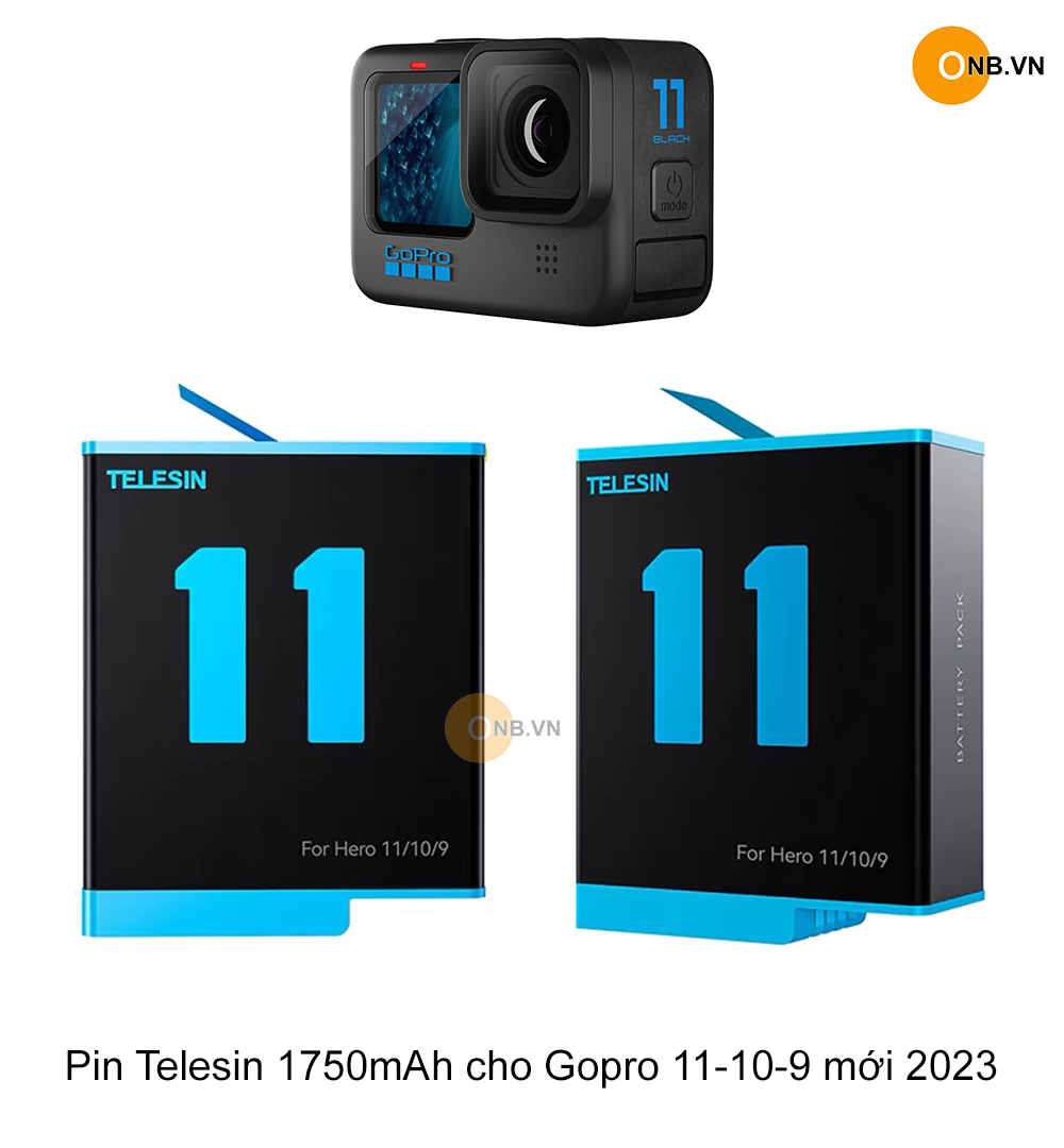 Gopro 11-10-9 Pin Telesin 1750mAh tem xanh 2023