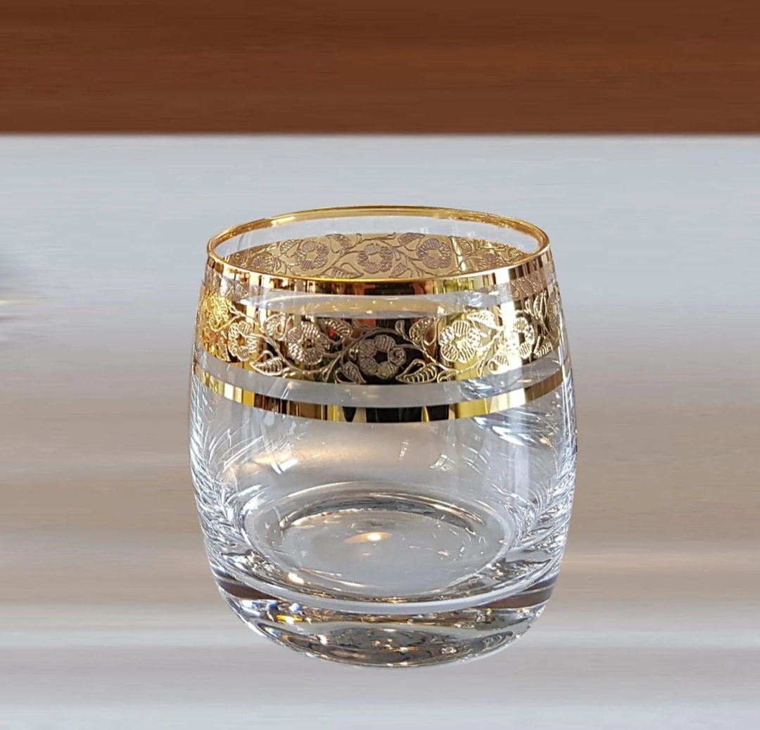 Bộ 6 Ly uống rượu Whisky, Bia, Nước 250 ml mạ vàng 24k TK