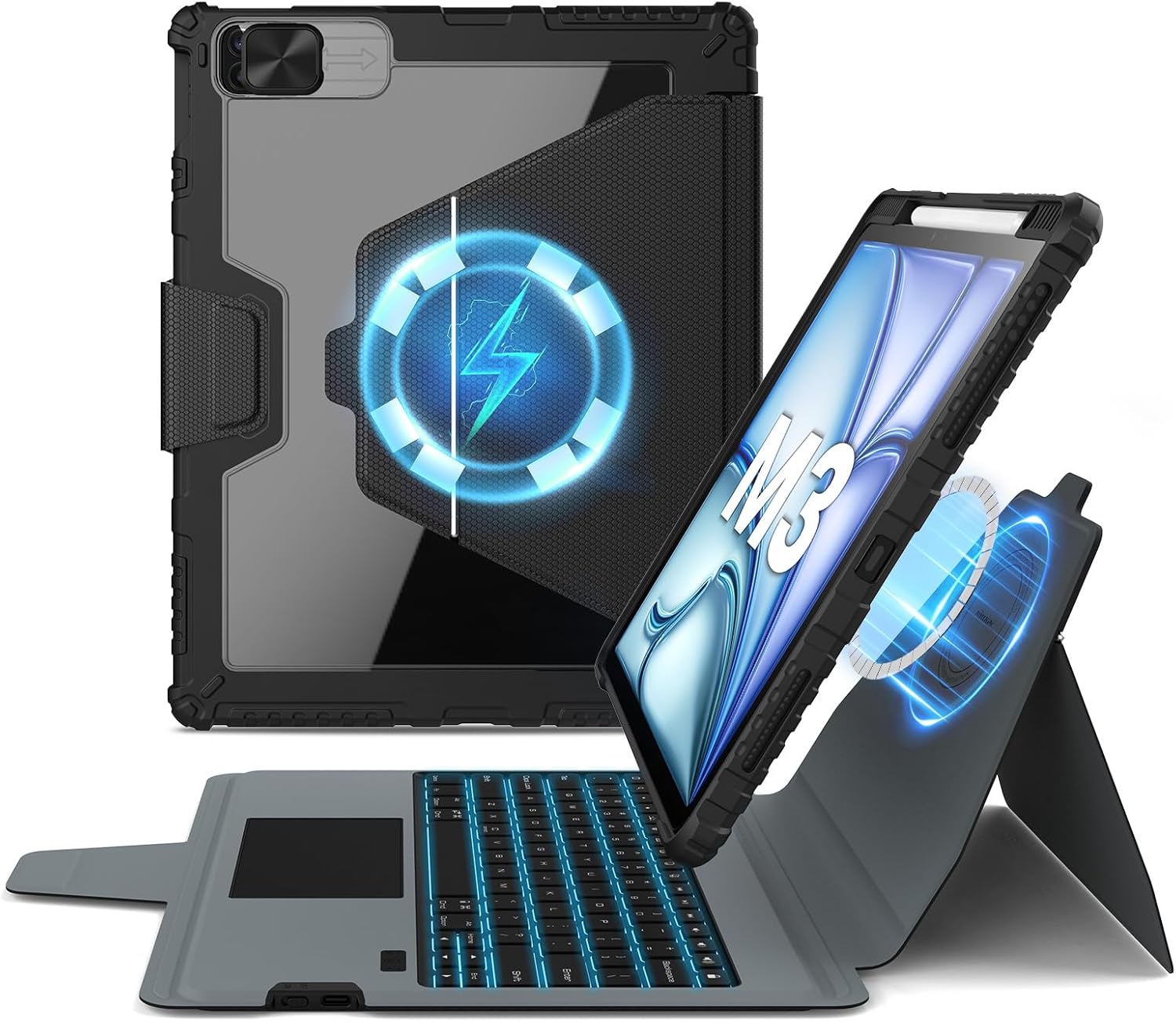 Bao Da Kèm Bàn Phím cho iPad Air 11 inch &amp; iPad Air 13 inch M2 M3 2025/2024 Nillkin Bumper Link Combo Case Keyboard - Hàng Chính Hãng