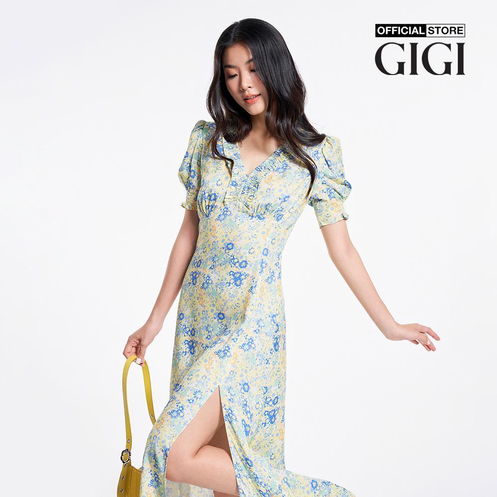 GIGI - Đầm midi cổ V tay ngắn xẻ tà thời trang G2102D233146