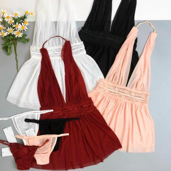 Váy ngủ sexy xuyên thấu cao cấp hở lưng cổ v khoét sâu gợi cảm *
