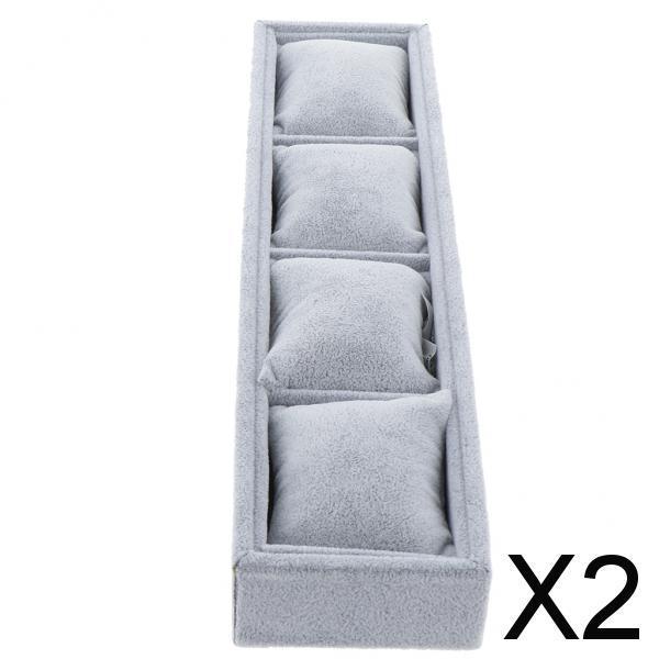 2xStackable Jewelry Display Tray Showcase Watch Bracelet Organizer Gray